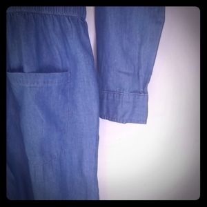 One piece jean jumpsuit zip front